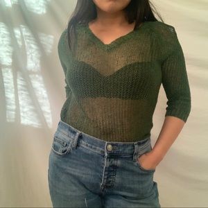 Green knitted see through top